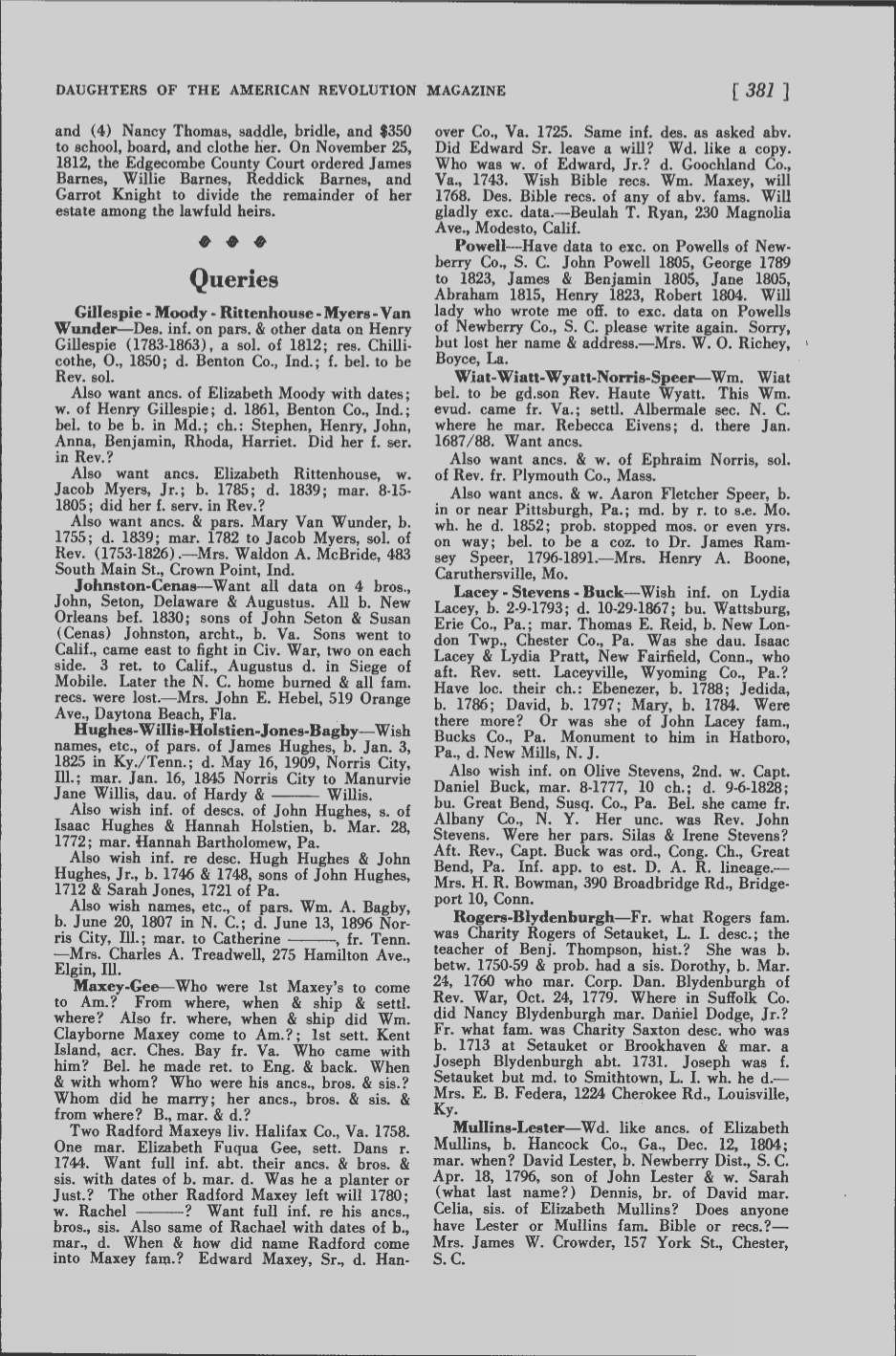 Johnston's article in the DAR Magazine, April 1956, page 381.